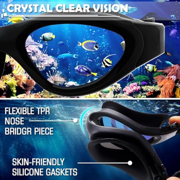 Adult Swimming Goggles,Polarized Open Water Goggles Swimming Anti Fog UV Protection No Leakage Clear Vision Easy to Adjust for Adults Men Women Teenagers