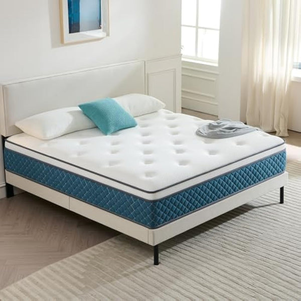 Hiimgo Double Mattresses, Pocket Sprung Mattresses with Soft Fabric, Medium Firm for Pressure and Back Pain Relief, Mattress in a Box (135×190×25cm)