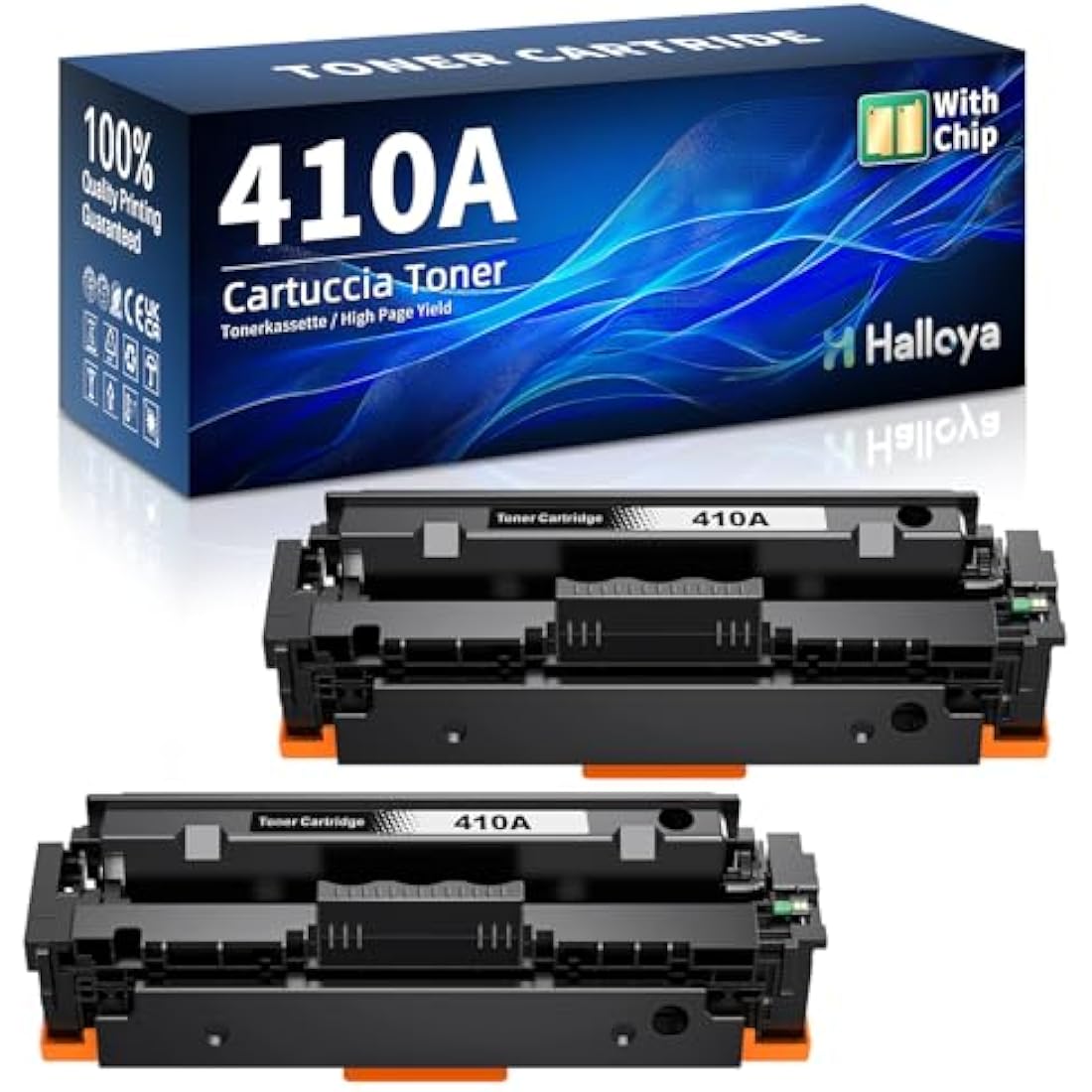 Halloya 410A Compatible Toner Cartridges Replacement for HP CF410A 410X CF410X for Color LaserJet Pro M477fdw M477fnw M477fdn M452nw M377dw M452dn M452dw M477dw M477nw (2BK)
