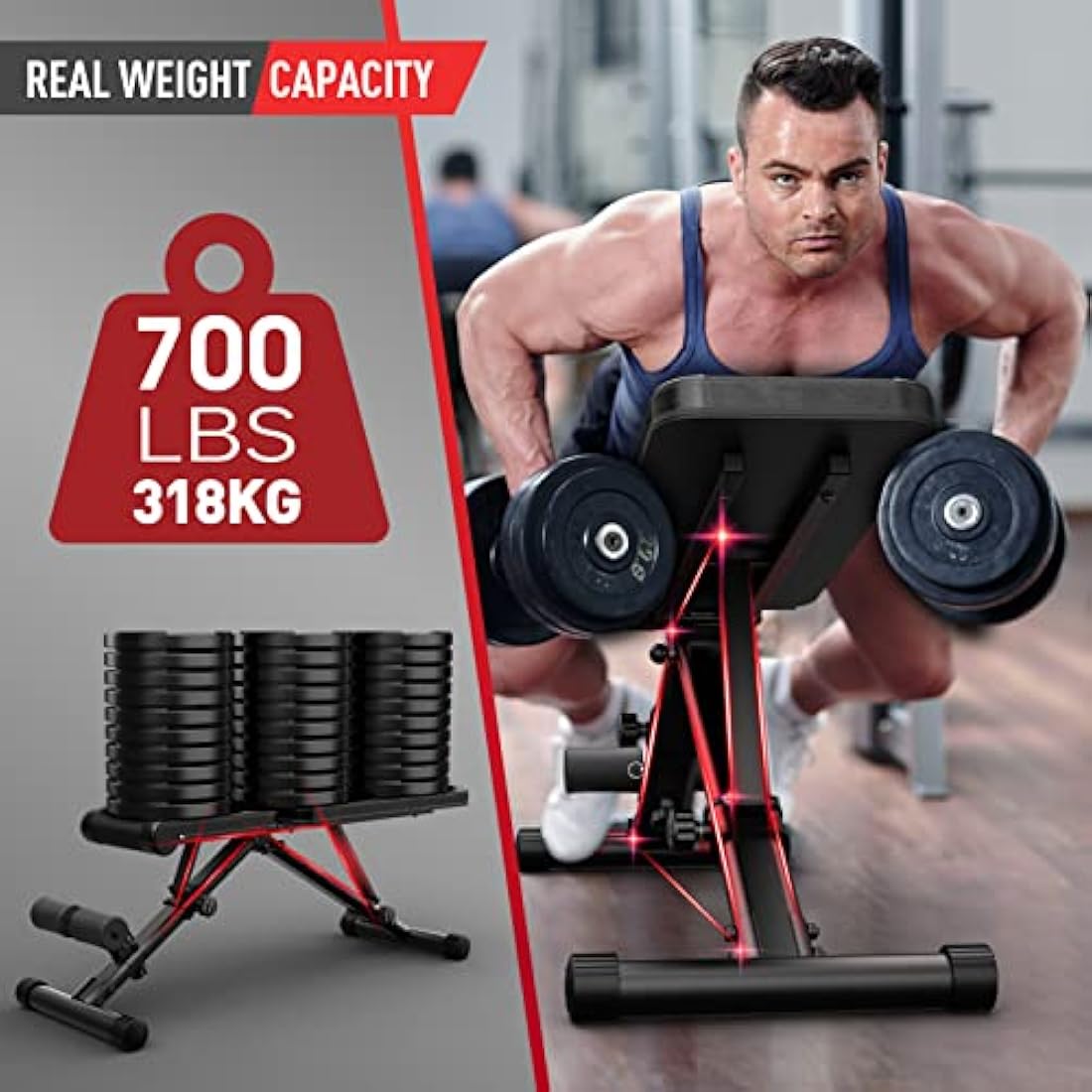 JOROTO MD35 Adjustable Weight Bench - Foldable 700 Pounds Load Strength Training Benches for Full Body Workout Bench Press (With Fast Auto-lock Adjustments)