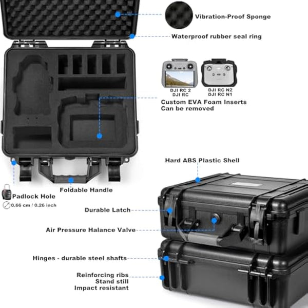 LEKUFEE Waterproof Hard Carrying Case for DJI Mini 4 Pro/3 Pro/3 Drone, DJI RC 2/RC N3/N2/N1 & More Accessories (Case Only)
