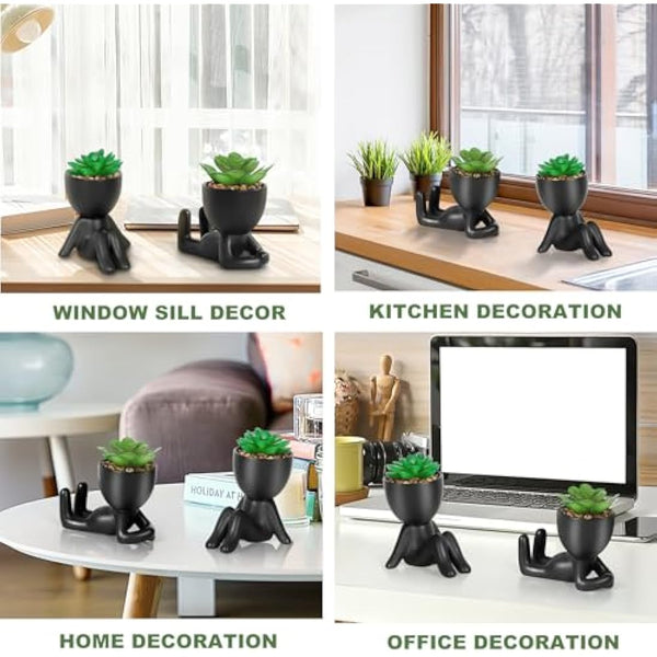 Dremisland 2PCS Fake Plants Artificial Succulents Plants Decor Fake Succulents Indoor Potted Mini Faux Plant with Ceramic Pot Planter Cute Desk Plant for Home Office Table Living Room Shelves