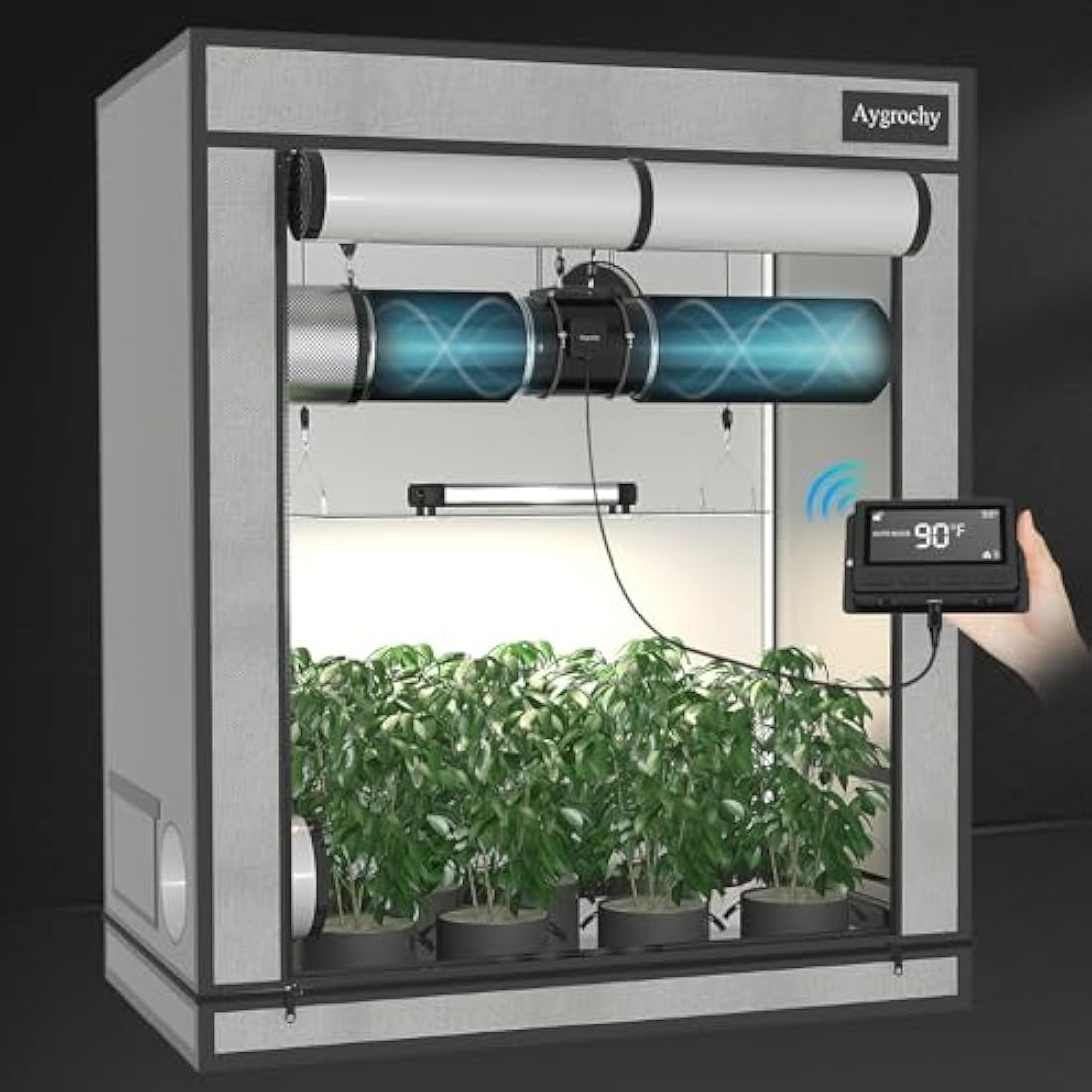 Aygrochy Quiet 8” Inline Duct Fan with Temperature Humidity Controller - Ventilation Exhaust Fan Using for Heating Cooling Booster, Grow Tents, Hydroponics,Home use Ventilation and Exhaust Blower.