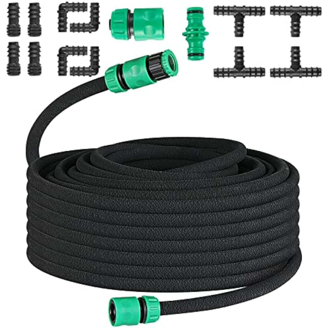 50M Drip Hose Set, Soaker Hose Set, Porous Pipe Leaky Pipe, Garden Hose for Watering, Gardens, Lawn, Patios, Black