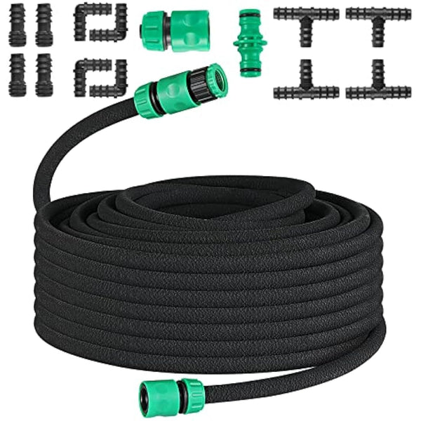 50M Drip Hose Set, Soaker Hose Set, Porous Pipe Leaky Pipe, Garden Hose for Watering, Gardens, Lawn, Patios, Black