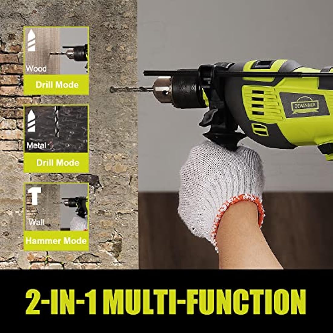 Hammer Drill, 710W Electic Corded Impact Drill, 13mm Metal Chuck, 0-3300RPM, Powerful Variable Speed Drill for Drilling in Steel…