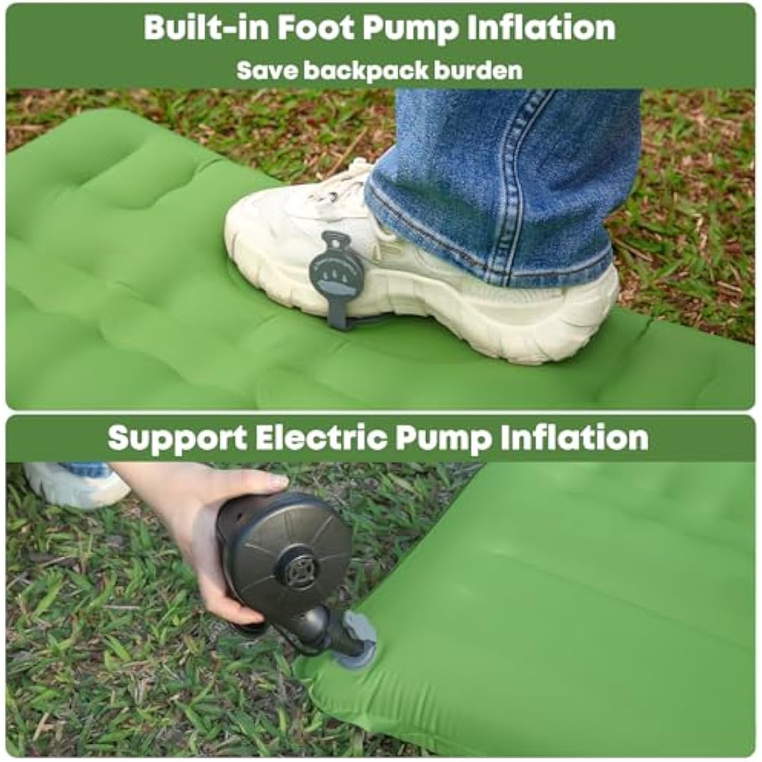 MAMBAKOTR Camping Air Bed 12-15CM Extra Thick, Reinforced Support Structure with Built-in Foot Pump and Pillow Portable Camping Sleeping Mat Air Mattress for Tent Backpacking Hiking Travel