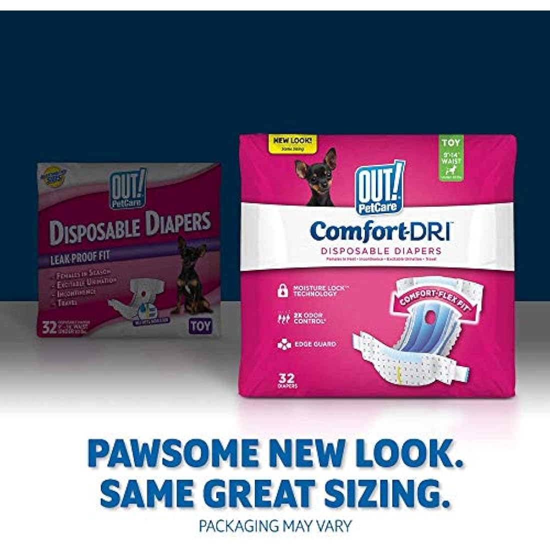 OUT! Pet Care Disposable Female Dog Diapers | Absorbent with Leak Proof Fit | Toy - 18 Pack