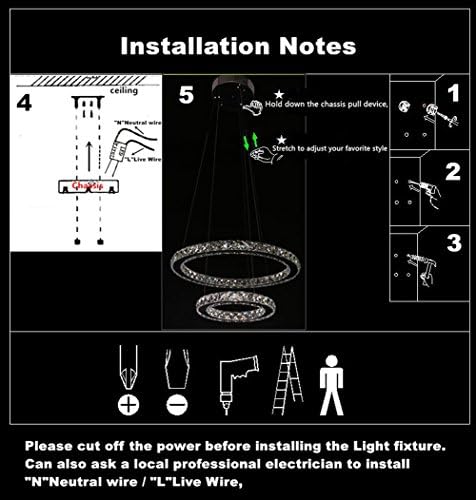 diisunbihuo Modern Crystal Chandeliers LED 4 Rings Pendant Light Adjustable Stainless Steel Ceiling Light Fixture for Living Room Dining Room Bedroom (Cool White,Non-dimmable)