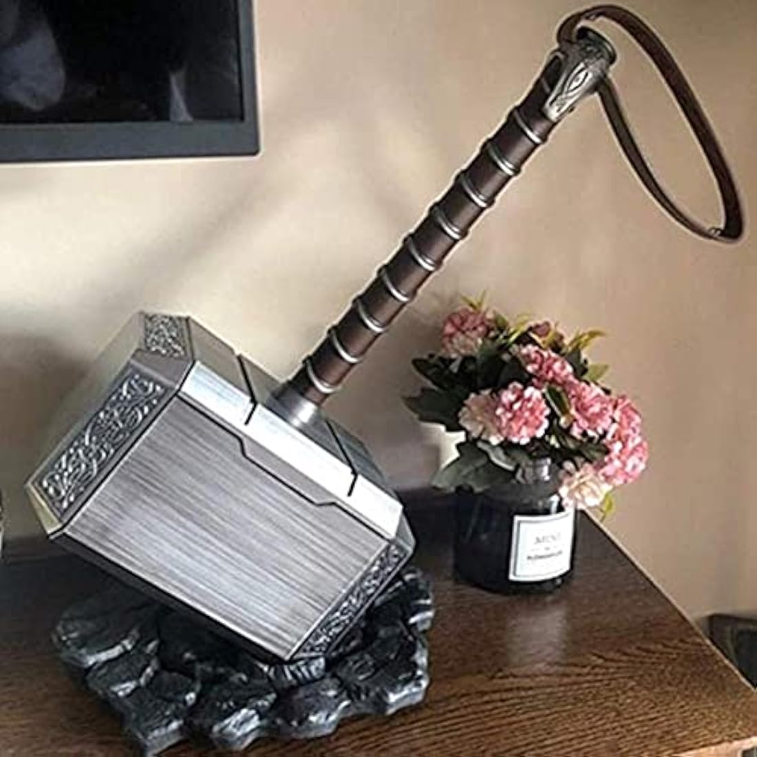 damdos Halloween Prop Cosplay Weapon 1:1 45cm Thors Hammer Thunder Hammer+ Stand Base ABS Plastics Birthdays Gifts