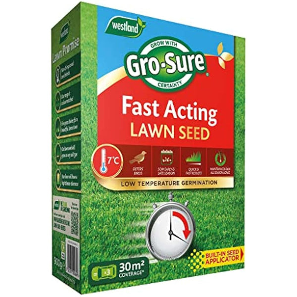 Gro-Sure 20500187 Fast Acting Grass Lawn Seed, 30 m2, 900 g, Blue,Green