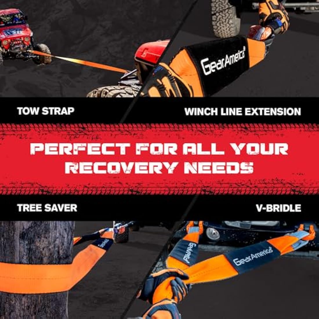 GearAmerica Tree Saver Winch Strap 3" X8' Heavy Duty 35,000 Lbs (17.5 Tons) Strength Off-Road Towing Rope for Jeep Or Truck Reinforced Loops with Orange Storage Bag