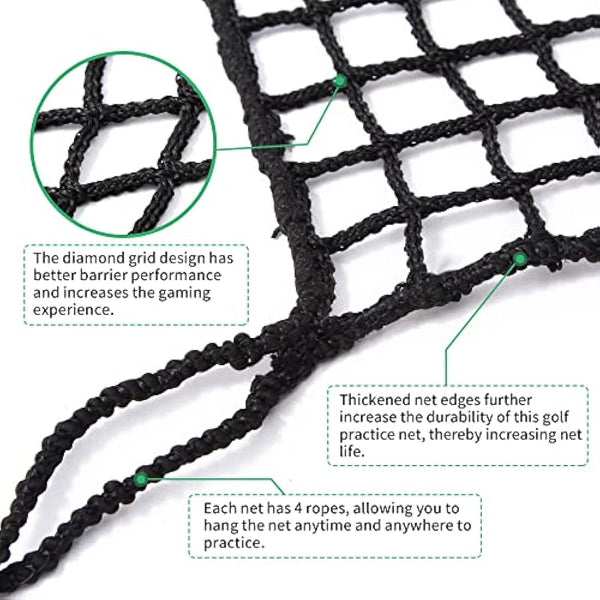 EMEKIAN Black Polyester Golf Practice Net, Heavy Duty Golf Ball Hitting Net, Indoor Outdoor Portable Golf Seine Net, Golf Training Net, Adjustable Protective Net for Backyard, Garden