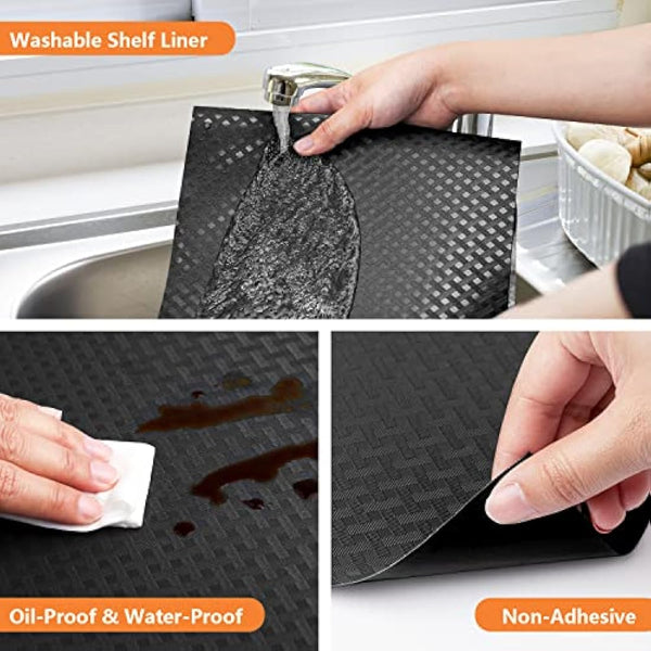 Shelf Liners for Kitchen Cabinets & Refrigerator - Waterproof & Oil-Proof Non-Slip Drawer Mats - EVA Material Non-Adhesive - Black - 17.5 x 393.7 Inches