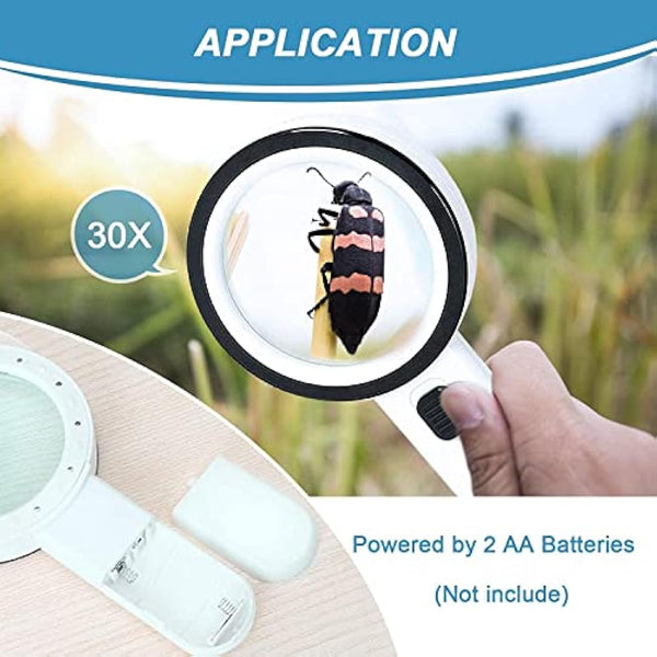 Magnifying Glass with 12 LED Lights, 30X Double Glass Lens Handheld Illuminated Magnifier Reading Magnifying Glass with for Seniors Read, Coins, Stamps, Map, Inspection, Macular Degeneration