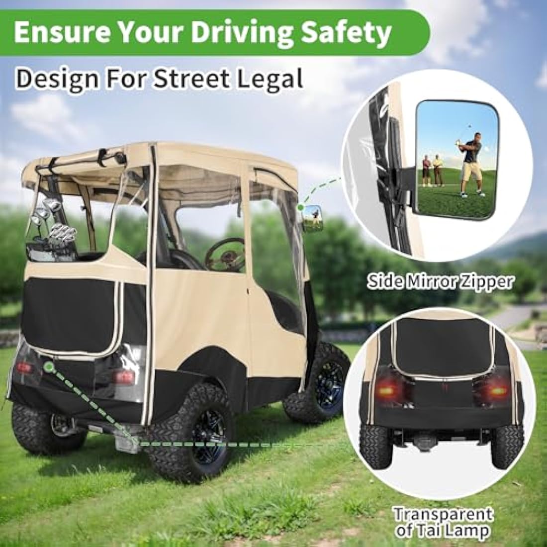 10L0L 2 Passenger Deluxe Golf Cart Driving Enclosures for Club Car Precedent, Waterproof Portable Transparent Golf Cart Cover Storage Enclosure - 4-Sided (Roof up to 58' L)
