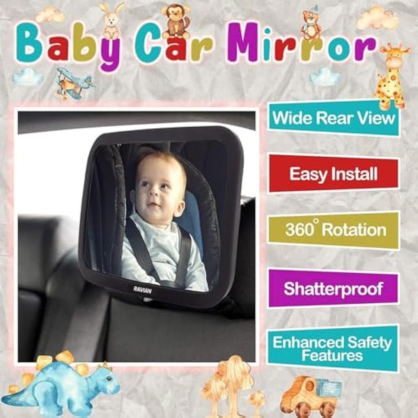 Baby Car Mirror for Back Seat Safest Newborn Essentials with Rear View, Shatterproof, Adjustable to See Rear Facing for Infants, Kids and Pets