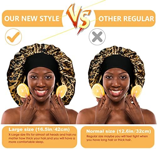 4 Pieces Extra Large Satin Bonnet for Curly Hair, Long Hair Sleep Cap with Wide Elastic Soft Band Big Sleeping Bonnets for Women Hair Care Multicolour