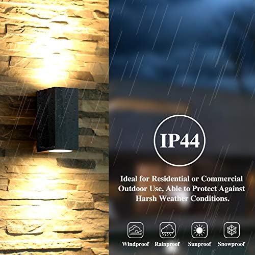 HLFVLITE 2 X Black Outside Wall Light Aluminium Up Down Outdoor Wall lamp, GU10 Exterior Wall Sconce, IP44 Waterproof Garden Lights for Front Door, Patio, Terrace, Hallway, Garage, Porch