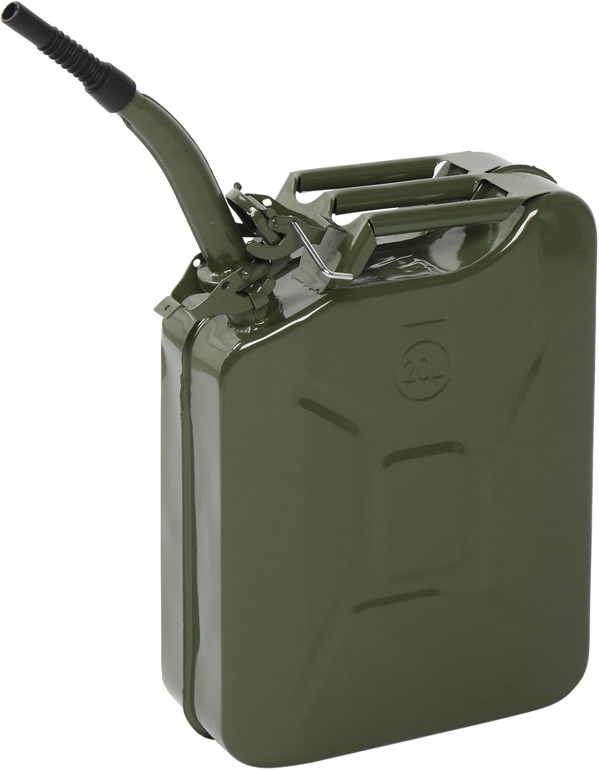 Karlhome 20 Litre 5 Gallon Metal Gas Can Fuel Tank Can Petrol Diesel Storage Can Portable with Spout System, for Automobile Vehicle Off Road Emergency Supply, Green
