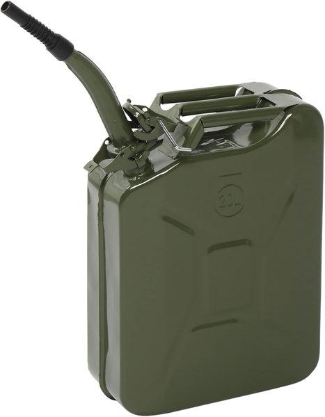 Karlhome 20 Litre 5 Gallon Metal Gas Can Fuel Tank Can Petrol Diesel Storage Can Portable with Spout System, for Automobile Vehicle Off Road Emergency Supply, Green