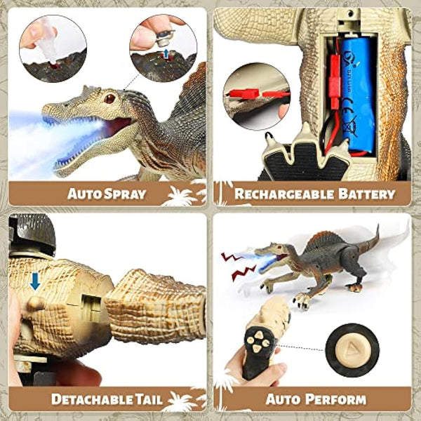 FRUSE Remote Control Dinosaur Toys,Electric RC Spinosaurus w/Light Tracing & Spray Mist,Dinosaur Robot Toys Powered by Rechargeable Battery,Jurassic Dinosaur Toys for Boys Girls Kids Age 3 4 5 6 7 8