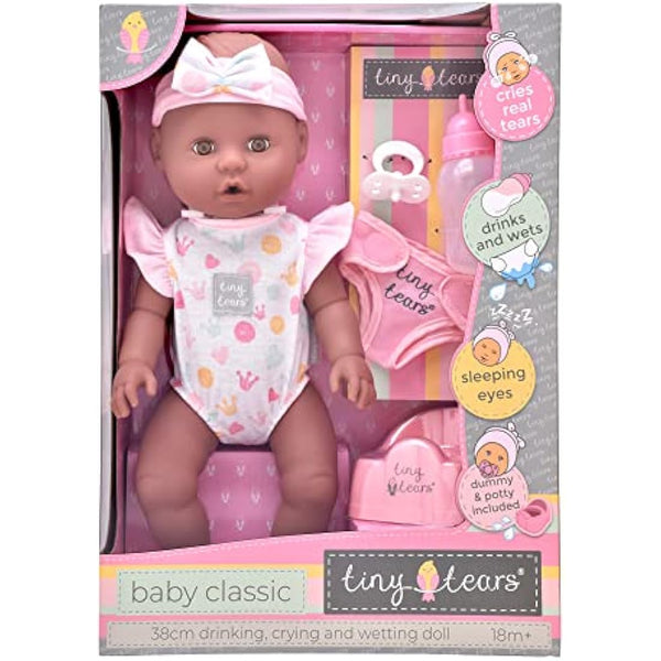 John Adams | Tiny Tears - Baby Classic - 38cm crying and wetting doll: One of the UK's best loved doll brands! | Nurturing Dolls | Ages 18m+
