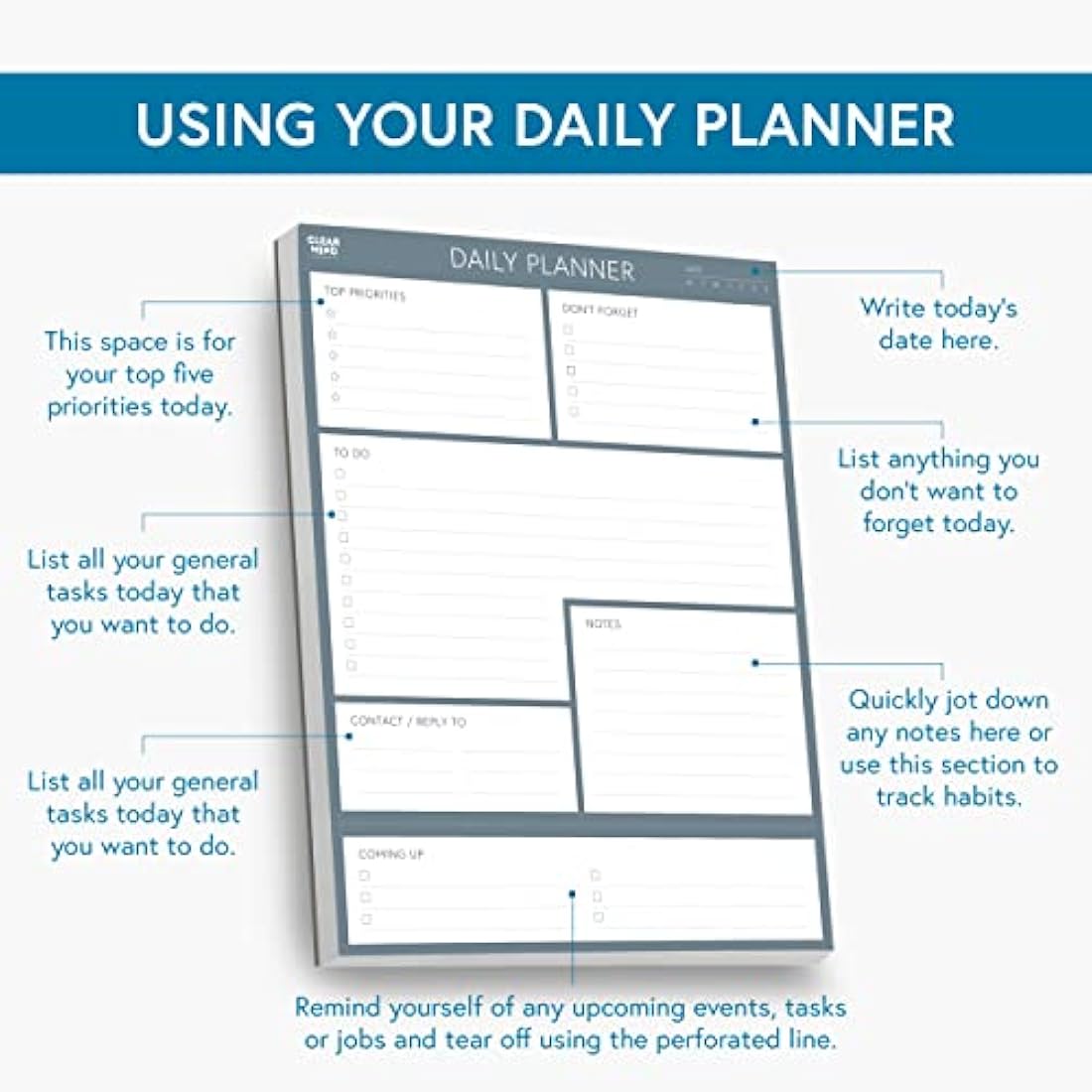 A4 Daily Planner Pad - 100 Undated Tear-Off Sheets, To-Do List & Desk Organiser for Work, Study & ADHD Focus