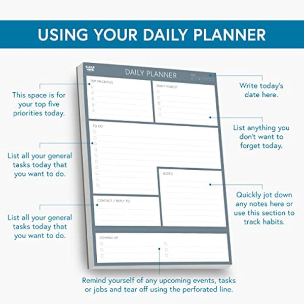 A4 Daily Planner Pad - 100 Undated Tear-Off Sheets, To-Do List & Desk Organiser for Work, Study & ADHD Focus