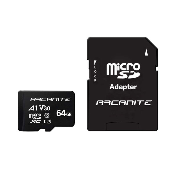 ARCANITE 64GB microSDXC Memory Card with Adapter - A1, UHS-I U3, V30, 4K, C10, Micro SD, Optimal read speeds up to 90 MB/s