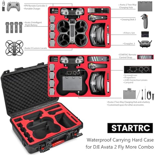 STARTRC Avata 2 Case,Waterproof Carrying Hard Case for DJI Avata 2 Fly More Combo with DJI Goggles 3/RC Motion 3/FPV Remote Controller 3,Battery Charging Hub,FPV Drone Accessories