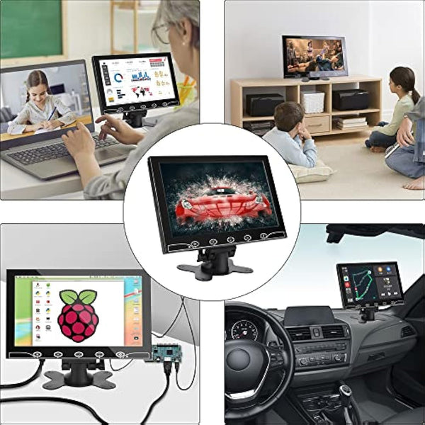 AISHICHEN CCTV Monitor - 10.1 inch, Mini, 1024X600, 60Hz, 5ms, Built-in Speakers, Portable w/VGA/AV/HDMI/BNC/USB Input, Raspberry Pi Monitor w/Remote Control