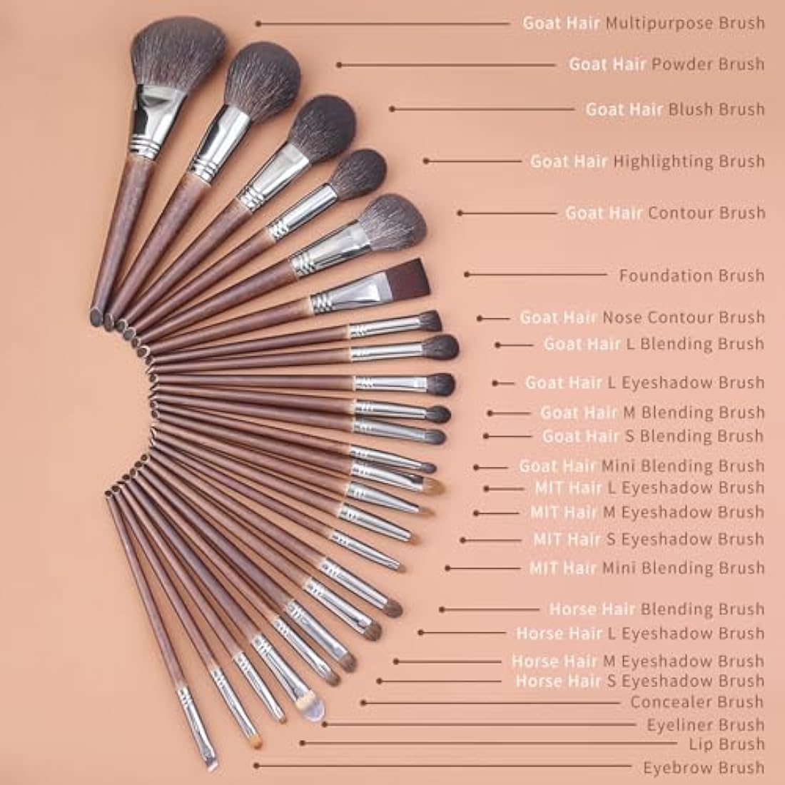 ENZO KEN Deluxe Natural Goat Hair Makeup Brush Set with Case, Makeup Brushes Set Professional, 24 Cosmetic Brushes, Wooden Makeup Brushes, Natural Bristle Makeup Brush.