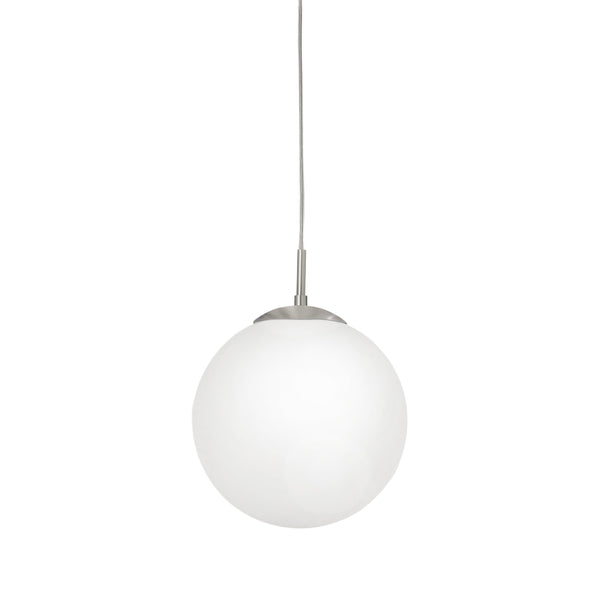 EGLO Rondo Pendant Lamp, Matt Steel and White Opal Matt Glass Ceiling Light, Dinning and Living Room Hanging Lighting, E27 Socket,  9.8 inches, Satin