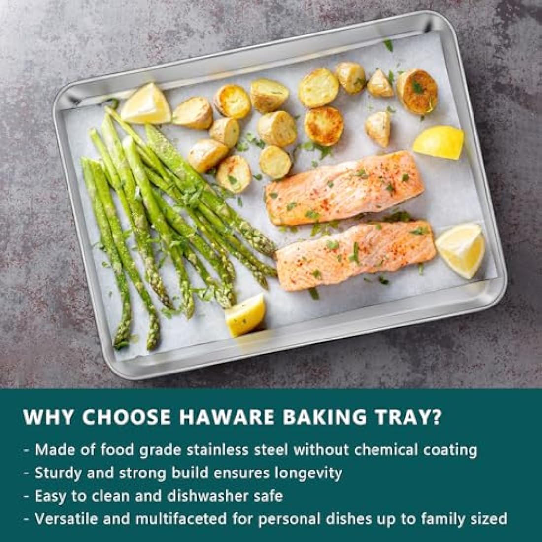HaWare Baking Tray, Large Stainless Steel Oven Tray Set of 3-40 X 30 X 2.5 cm, Cookie Sheet Pan for Baking/Cooking/Serving, Healthy & Non Toxic, Mirror Finish & Dishwasher Safe