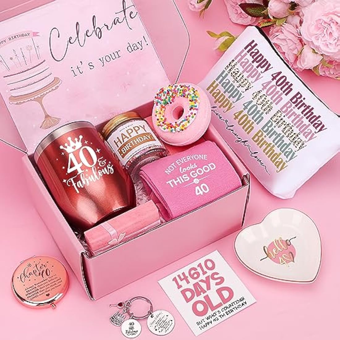 40th Birthday Gifts for Women, Happy 40th Birthday Hamper for Her, 40 Year Old Lady Gifts,Birth-Day Pamper Box for Mum Best Friend Sister Wife Turning 40, Personalised 40 th Birthdays Present