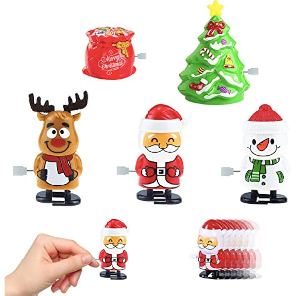 Christmas Cracker Gift Fillers - 5Pack Wind Up Racing Toys, Shake Head Walking Clockwork Spring Jumping Toys for Kids' Stocking & Party Bag