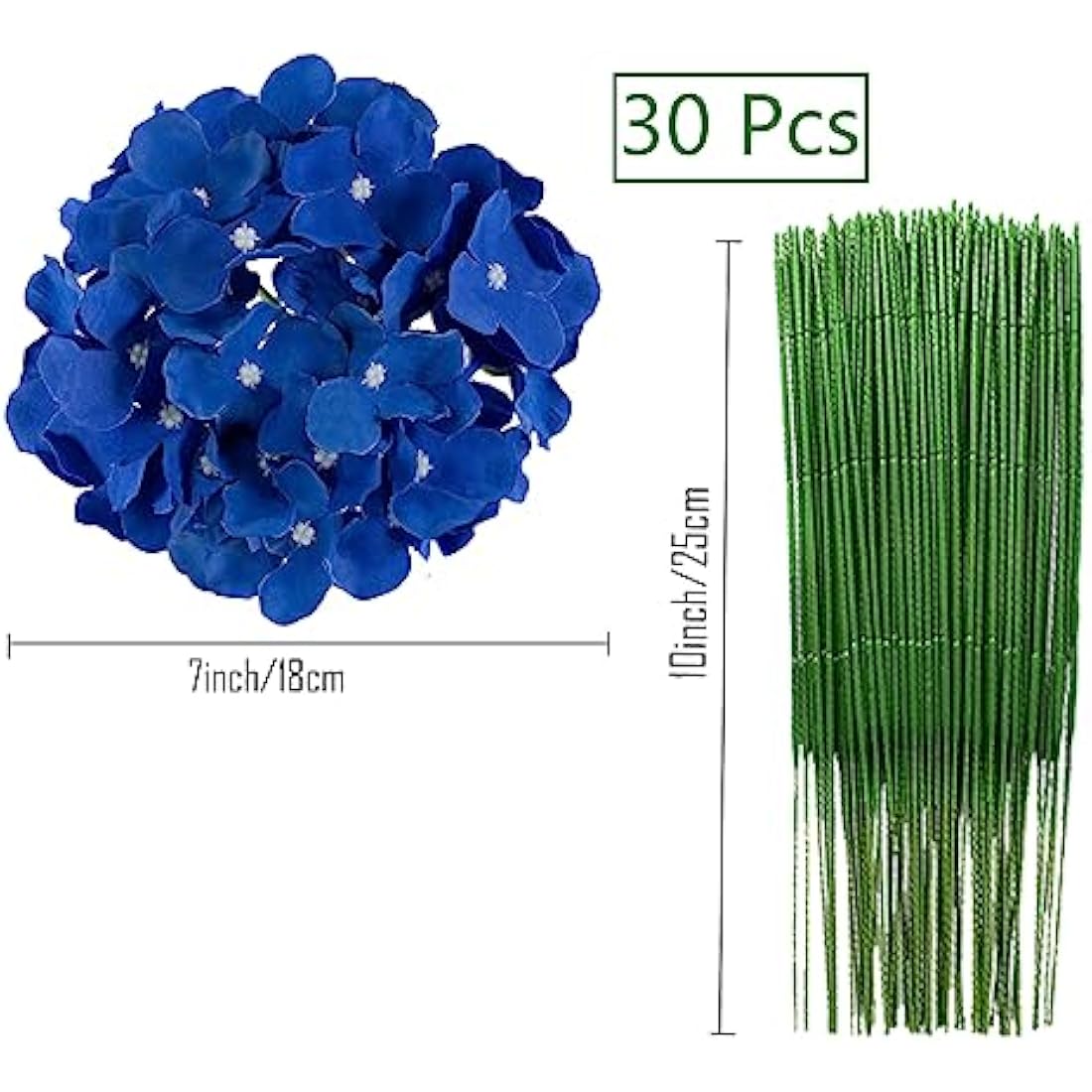 FagusHome 30 Pcs Silk Hydrangea Heads Artificial Flowers Heads and Stems Fake Hydrangea Flowers for Home Wedding Decor (Dark Blue)