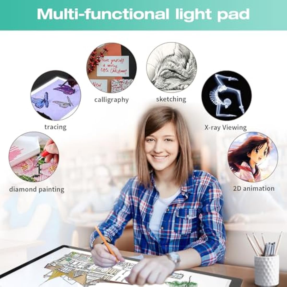 A2 Light Box for Tracing - Diamond Painting Light Board with 12v2a Adapter 2 Multi-Functional Clips, Ultra-Thin Stepless Brightness Light Pad, Drawing Light Box for Diamond Painting Sketching
