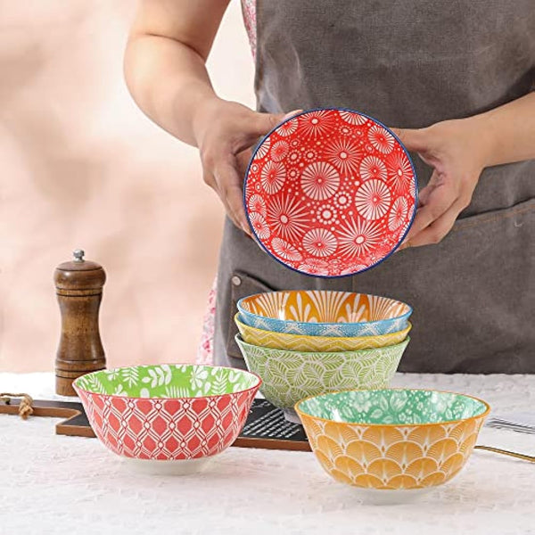 AHX Cereal Bowls Set of 6-700 ml Colorful Ceramic Deep Soup Bowls - Ideal for Serving Breakfast, Oatmeal, Ramen, Pho, Noodle - Microwave and Dishwasher Safe