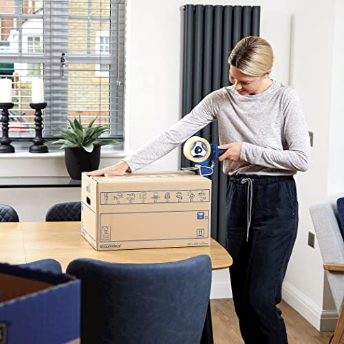 8 BANKERS BOX Large Strong Moving Boxes, 39L C-Flute SmoothMove Cardboard Storage Packing Boxes, Heavy Duty Cardboard Boxes for Moving House with Handles, 47cm x 32cm x 26cm (Pack of 8), Brown