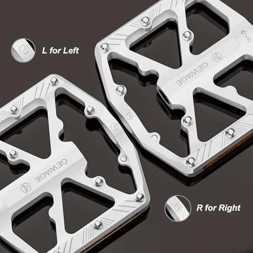 GEWAGE Bike Pedals With Reflective Strips, 3 Sealed Bearings Non-Slip CNC Aluminum Bicycle Platform 9/16" Pedals For Road Bike MTB E-Bike. (White)