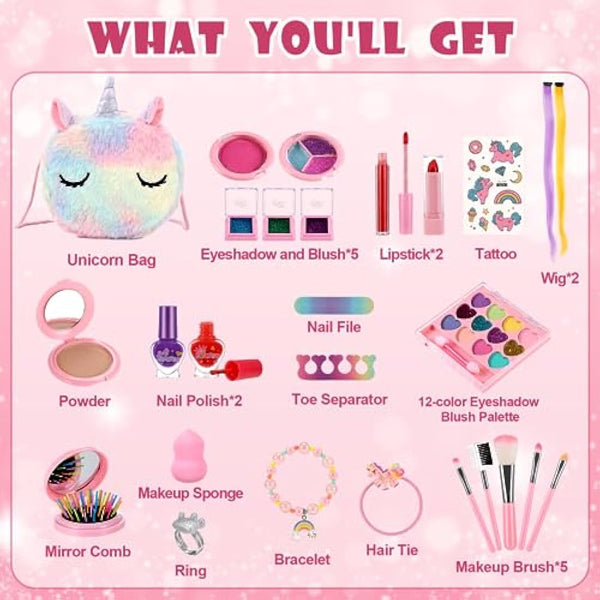 Anpro Pretend Makeup Sets for Girls, Kid-Safe Washable Fake Play Real Make up Set Starter kit, Childrens Princess Pretend Play Toys Presents, Birthday Toys Gift for 3 -12 Years Old Girl
