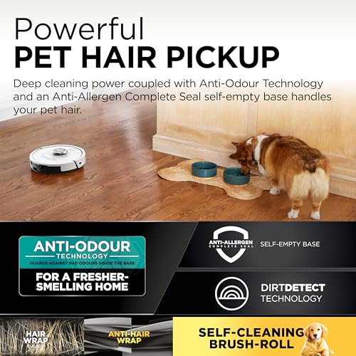 Shark PowerDetect Robot Vacuum with 60-Day Self-emptying Base - Anti-odour - For Carpets, Hard Floors and Pet Hair - 3D LiDAR Navigation - Wi-Fi / App - Odour Cartridge and 2 Brushes Incl. - Black