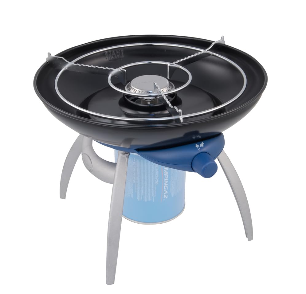 Campingaz Party Grill 400 CV, Camping Stove and Grill, All-in-One Portable Camping BBQ, with Griddle, Grid and Pan Support, Lid Doubles as Wok, Blue