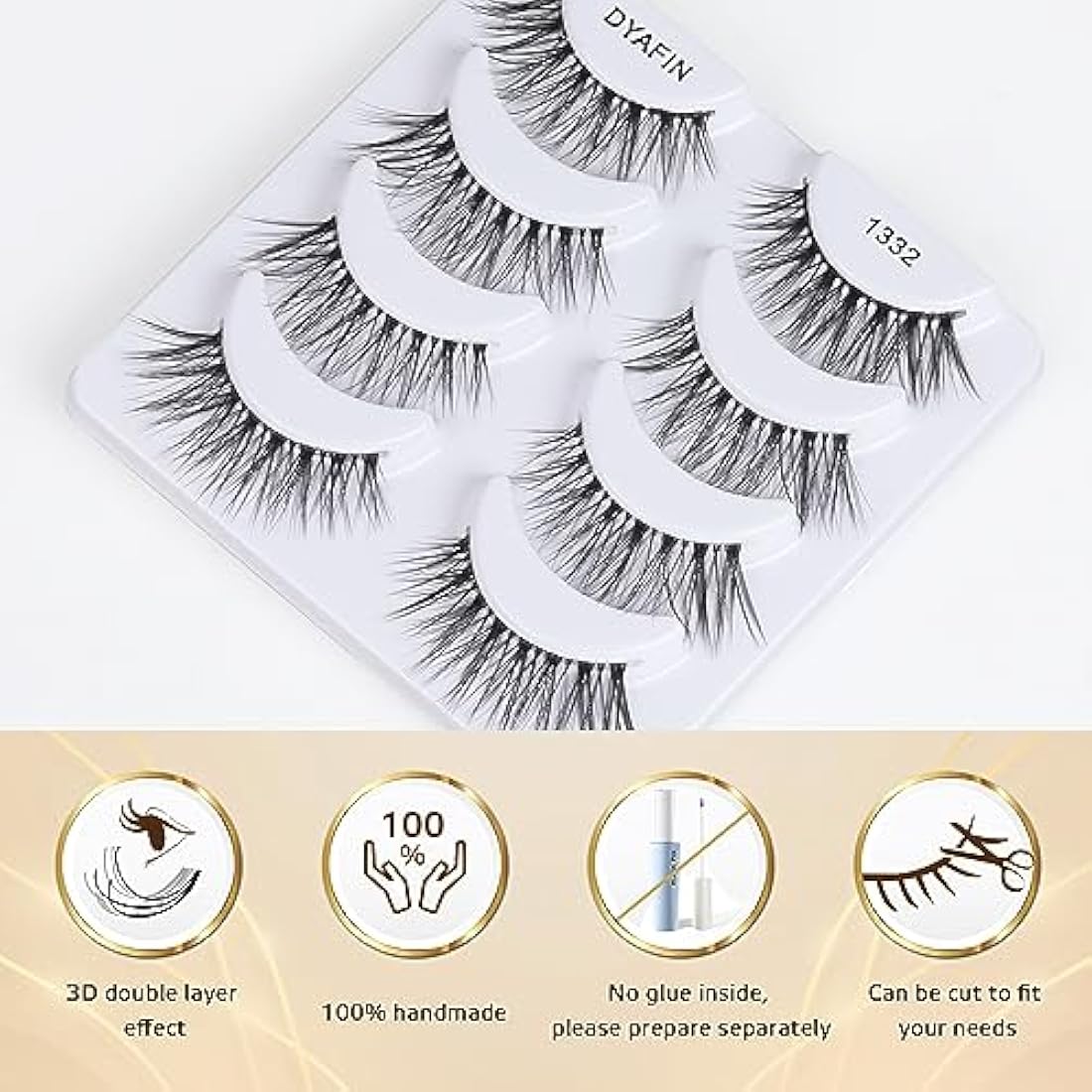 DYAFIN Natural Eyelashes 100% Handmade Lashes Reusable Soft False Eyelashes Lightweight Eye Lashes with Clear Band 3D Fake Eyelashes Long Wispy Eyelashes C Curl Lashes 8 Pairs