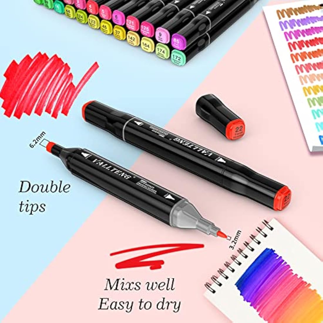 Vallteng 80 Colors Graphic Marker Pen Art Sketch Twin Marker Pen Permanent Graffiti Coloring Pens for Drawing, Sketching, Anime and Manga with Carrying Case