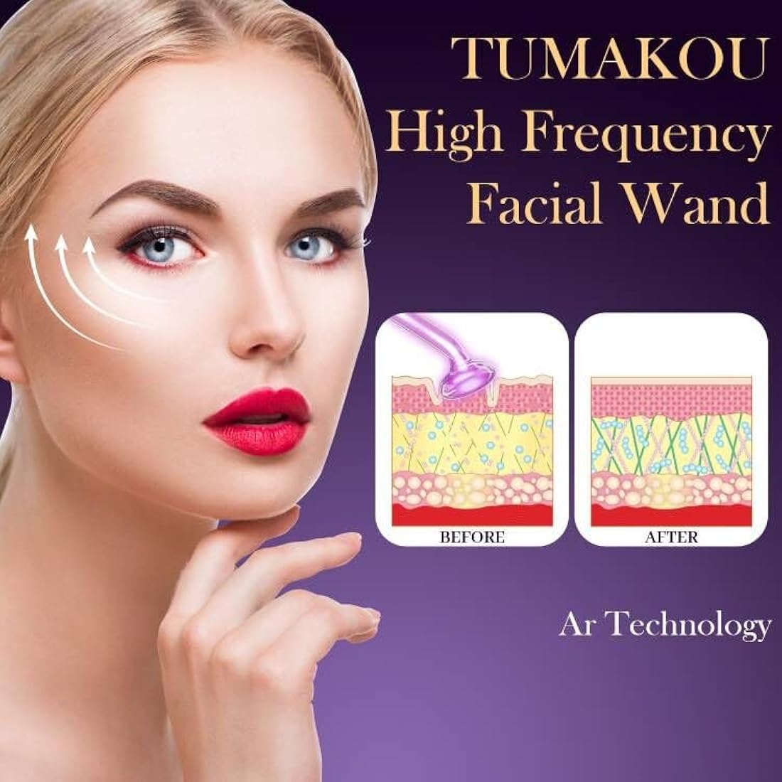 High Frequency Wand - TUMAKOU 6 IN1 Portable Argon High Frequency Facial Skin Tightening Machine - Purple Light Therapy Electrode Face Device for Acne,Wrinkle,Hair - with Different 6 Glass Tubes