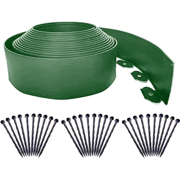 Flexible Lawn Edging 10m,Plastic Garden Edging Border [Extra Tall 10cm Hight]with 30pcs Securing Pegs, Landscape Edging Kit Mini Fence for Flower Beds Pavement-Green