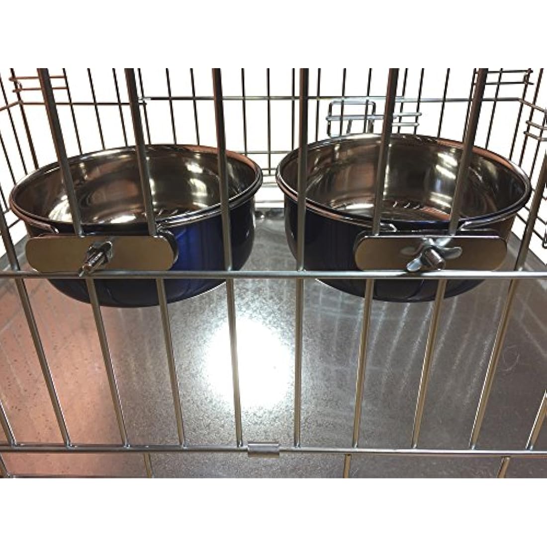 Ellie-Bo Pair of Dog Bowls For Crates, Cages or Pens and 3 Sizes (0.9Ltr Medium, Blue)